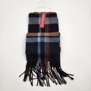 Merona Scarf‎ One Size Blue Plaid 100% Acrylic Winter Warm Fringe Hem Cozy NWT